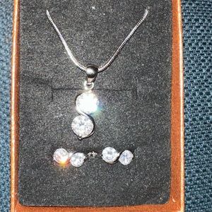 Infinity 16” silver plated necklace with pierced hoop earrings